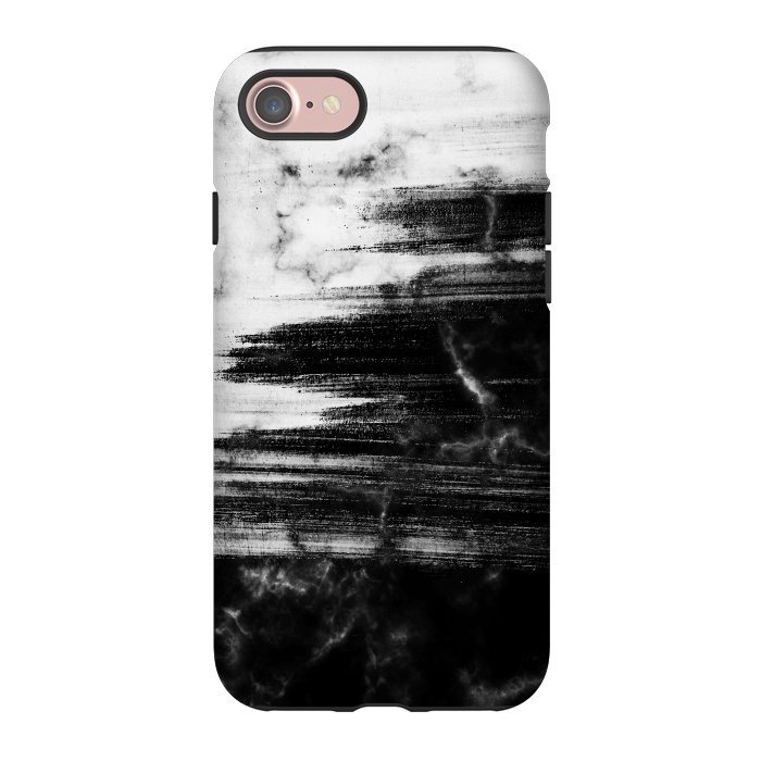 iPhone 7 StrongFit Scratched half black half white brushed marble by Oana 