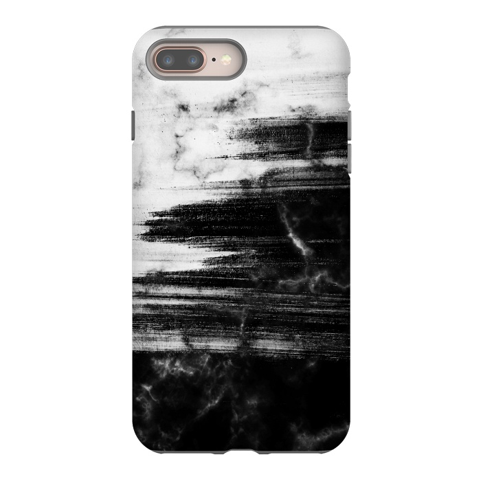iPhone 7 plus StrongFit Scratched half black half white brushed marble by Oana 