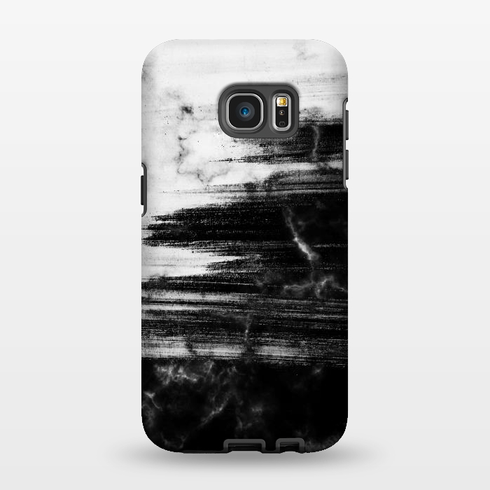 Galaxy S7 EDGE StrongFit Scratched half black half white brushed marble by Oana 