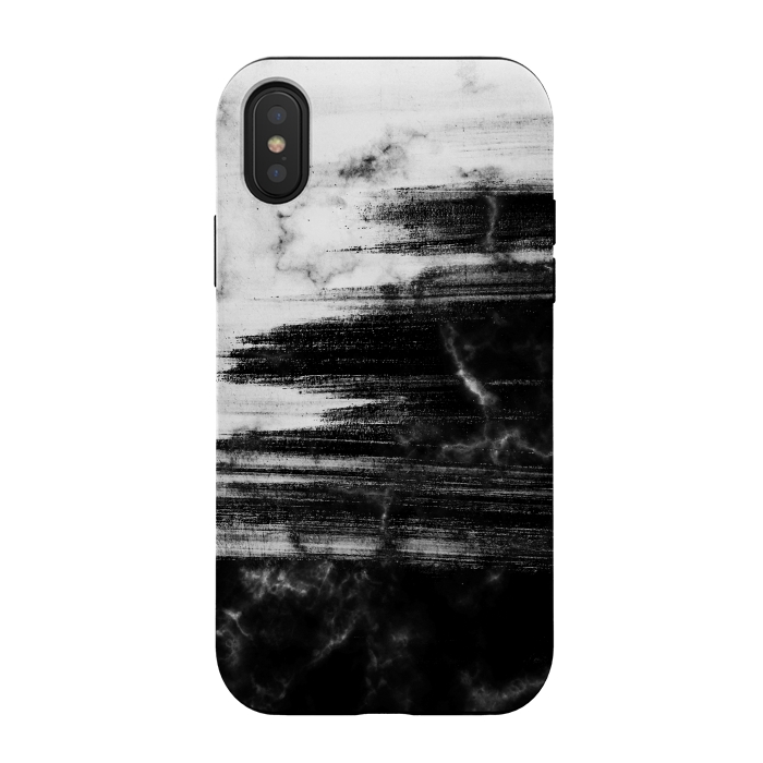 iPhone Xs / X StrongFit Scratched half black half white brushed marble by Oana 