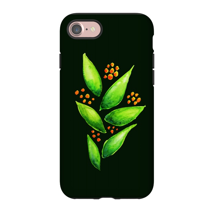 iPhone 7 StrongFit Abstract watercolor green plant with orange berries by Boriana Giormova