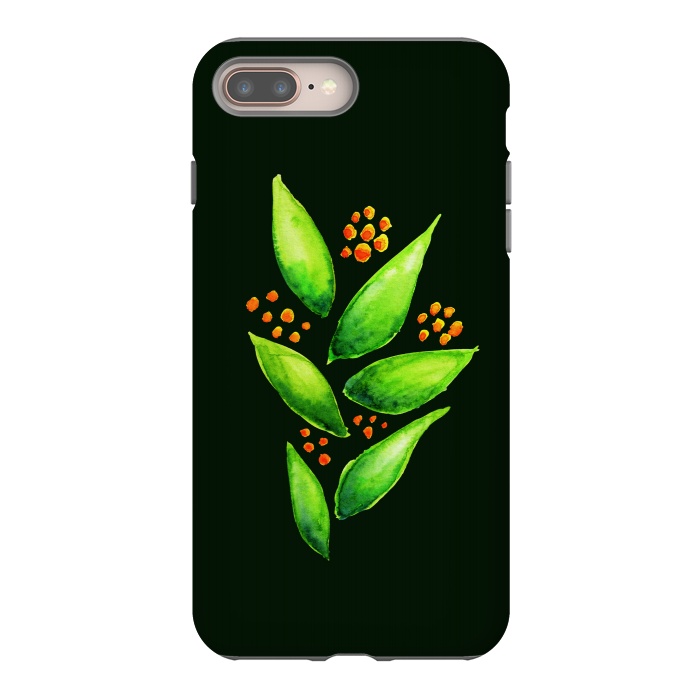 iPhone 7 plus StrongFit Abstract watercolor green plant with orange berries by Boriana Giormova