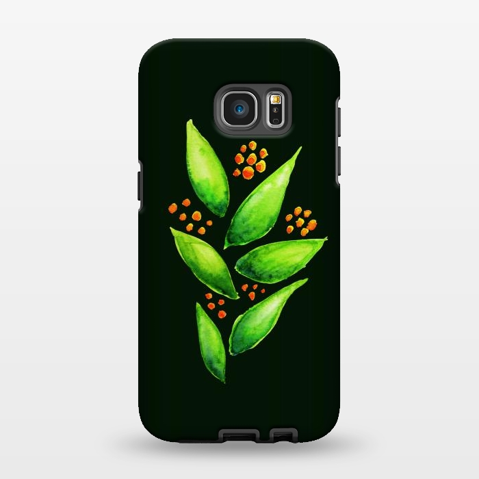 Galaxy S7 EDGE StrongFit Abstract watercolor green plant with orange berries by Boriana Giormova