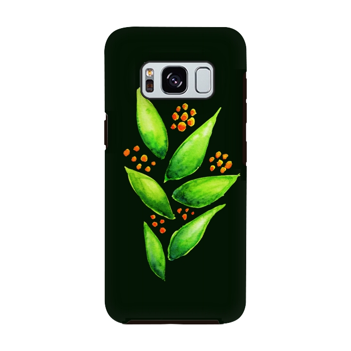 Galaxy S8 StrongFit Abstract watercolor green plant with orange berries by Boriana Giormova