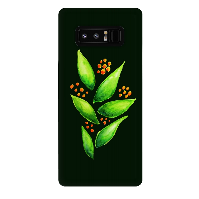Galaxy Note 8 StrongFit Abstract watercolor green plant with orange berries by Boriana Giormova