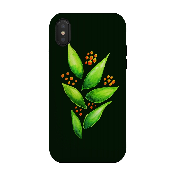 iPhone Xs / X StrongFit Abstract watercolor green plant with orange berries by Boriana Giormova