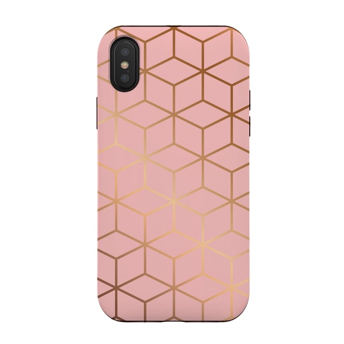 iPhone Xs / X StrongFit Pink & Gold Geometry 011 by Jelena Obradovic