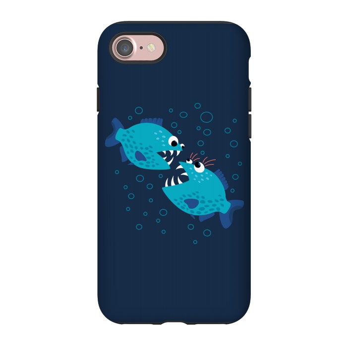iPhone 7 StrongFit Gossiping Blue Cartoon Piranha Fish by Boriana Giormova