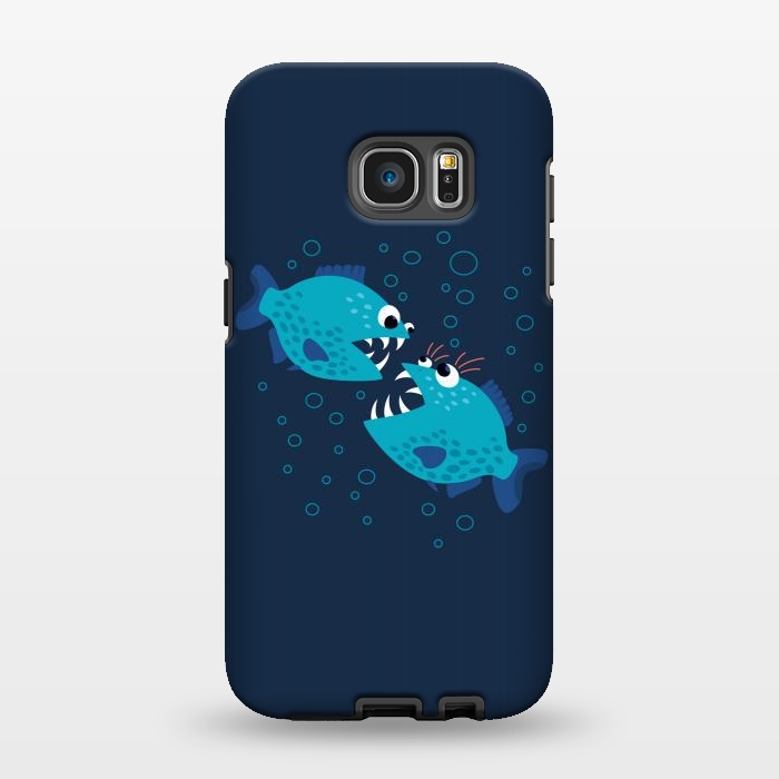 Galaxy S7 EDGE StrongFit Gossiping Blue Cartoon Piranha Fish by Boriana Giormova
