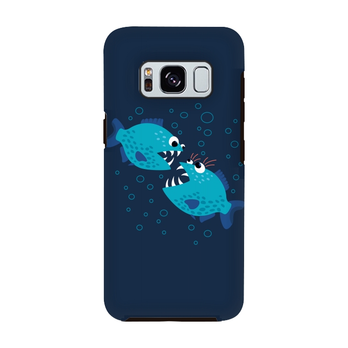 Galaxy S8 StrongFit Gossiping Blue Cartoon Piranha Fish by Boriana Giormova