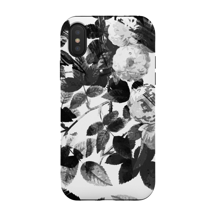 iPhone Xs / X StrongFit Black and white ink roses by Oana 