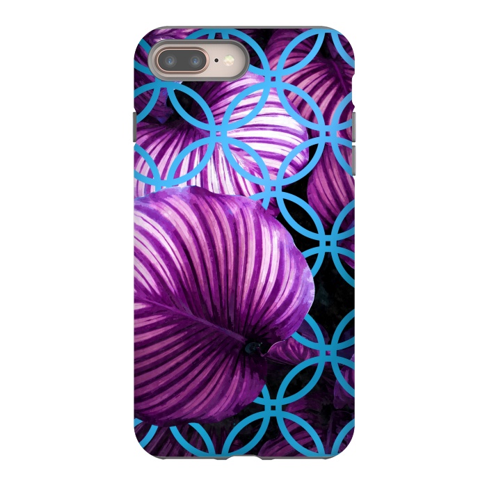 iPhone 7 plus StrongFit Purple Leaves Blue Geometric by Alemi