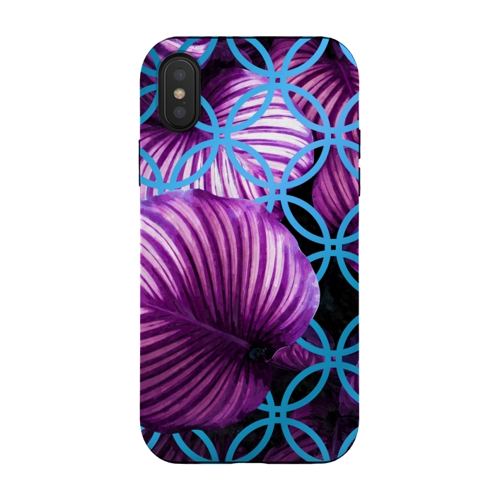 iPhone Xs / X StrongFit Purple Leaves Blue Geometric by Alemi