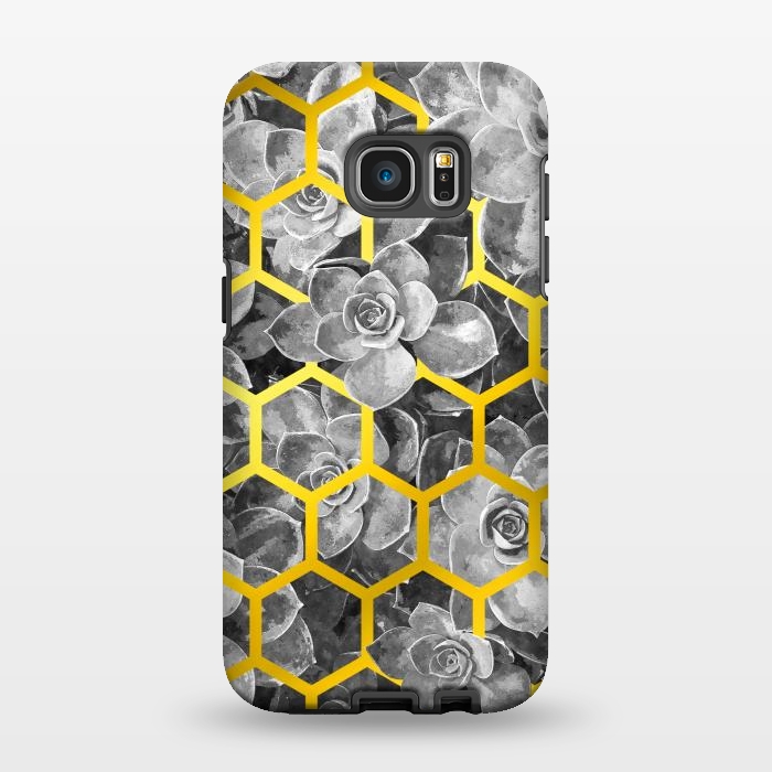 Galaxy S7 EDGE StrongFit Black and White Succulent Gold Geometric by Alemi