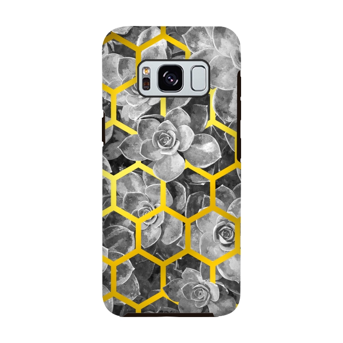 Galaxy S8 StrongFit Black and White Succulent Gold Geometric by Alemi