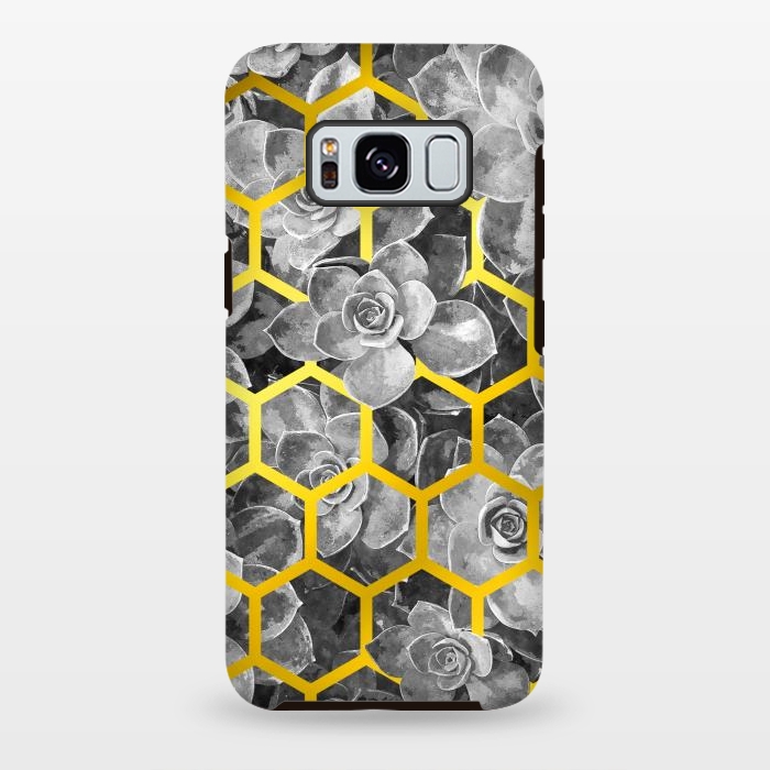 Galaxy S8 plus StrongFit Black and White Succulent Gold Geometric by Alemi
