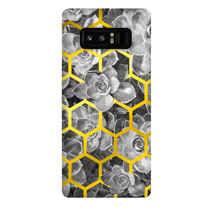 Galaxy Note 8 StrongFit Black and White Succulent Gold Geometric by Alemi