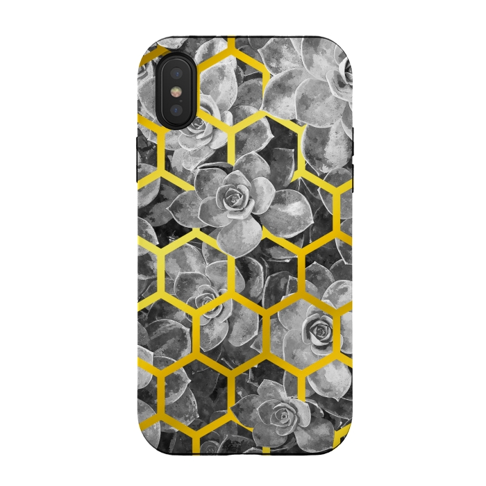 iPhone Xs / X StrongFit Black and White Succulent Gold Geometric by Alemi
