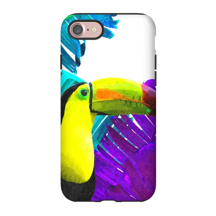 iPhone 7 StrongFit Tropical Toucan Palm Leaves by Alemi