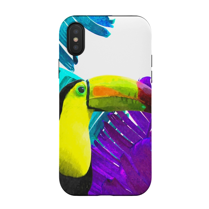 iPhone Xs / X StrongFit Tropical Toucan Palm Leaves by Alemi