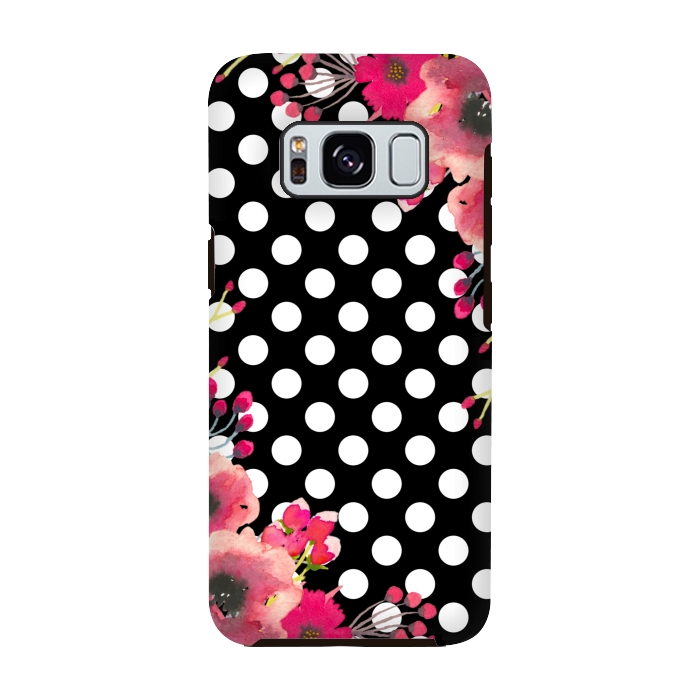 Galaxy S8 StrongFit Black Polka Dots and Flowers by Alemi