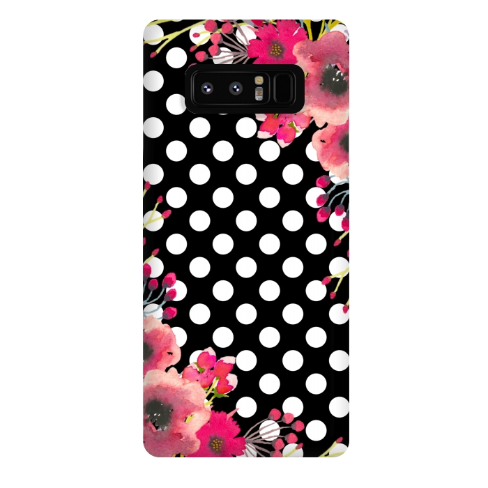 Galaxy Note 8 StrongFit Black Polka Dots and Flowers by Alemi