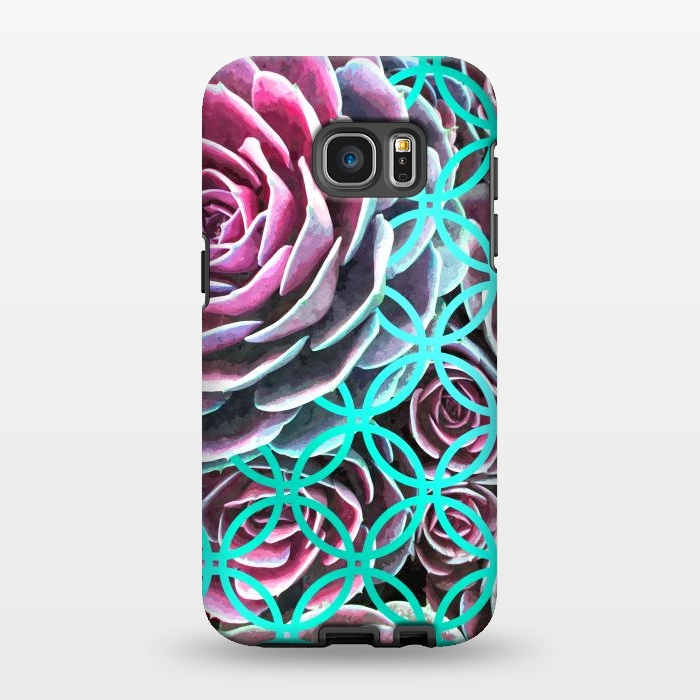 Galaxy S7 EDGE StrongFit Purple Cactus Turquoise Circle by Alemi