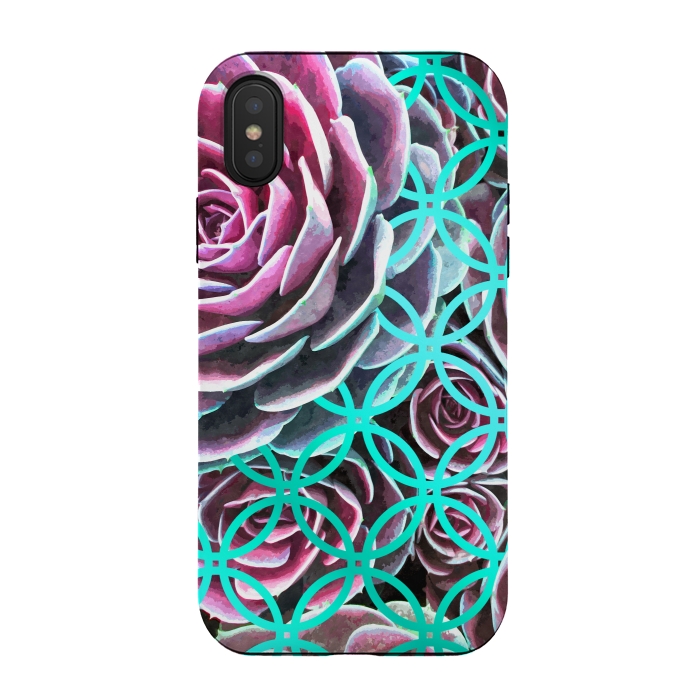 iPhone Xs / X StrongFit Purple Cactus Turquoise Circle by Alemi