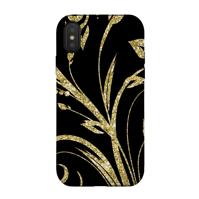 iPhone Xs / X StrongFit Black Gold and Glitter Pattern by Alemi