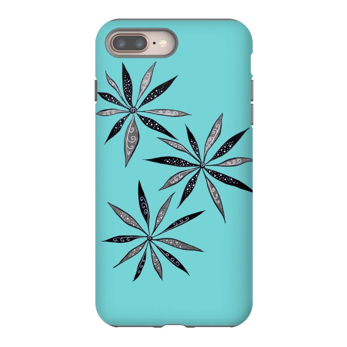 iPhone 7 plus StrongFit Elegant Thin Flowers With Dots And Swirls On Blue by Boriana Giormova