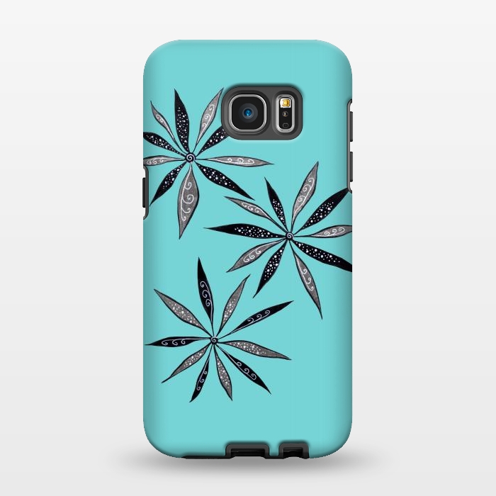 Galaxy S7 EDGE StrongFit Elegant Thin Flowers With Dots And Swirls On Blue by Boriana Giormova