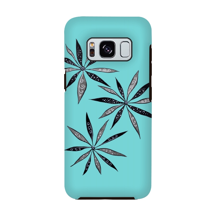 Galaxy S8 StrongFit Elegant Thin Flowers With Dots And Swirls On Blue by Boriana Giormova