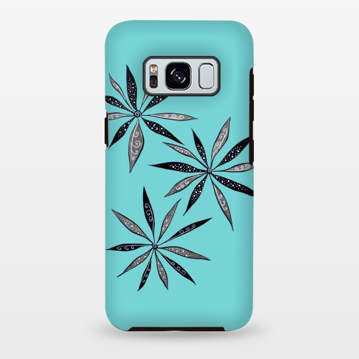 Galaxy S8 plus StrongFit Elegant Thin Flowers With Dots And Swirls On Blue by Boriana Giormova