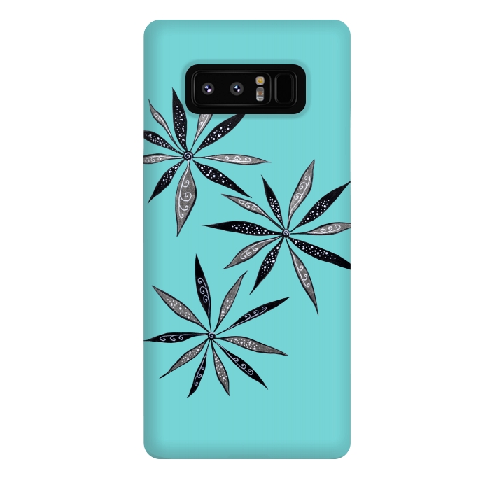 Galaxy Note 8 StrongFit Elegant Thin Flowers With Dots And Swirls On Blue by Boriana Giormova