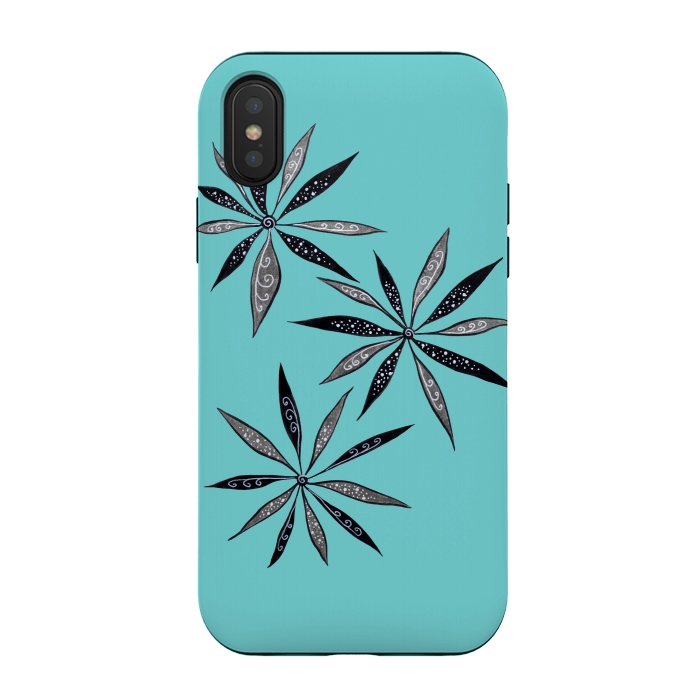 iPhone Xs / X StrongFit Elegant Thin Flowers With Dots And Swirls On Blue by Boriana Giormova