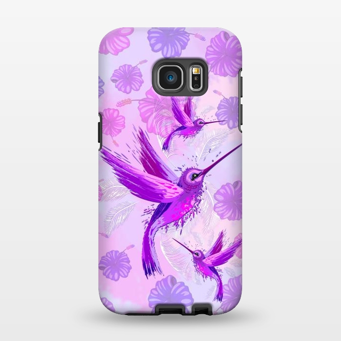 Galaxy S7 EDGE StrongFit Hummingbird Spirit Purple Watercolor  by BluedarkArt