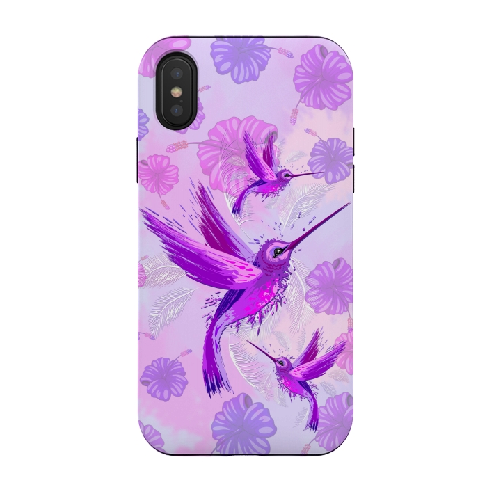 iPhone Xs / X StrongFit Hummingbird Spirit Purple Watercolor  by BluedarkArt