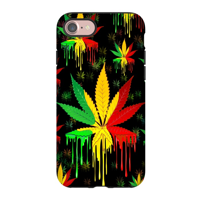 iPhone 7 StrongFit Marijuana Leaf Rasta Colors Dripping Paint by BluedarkArt