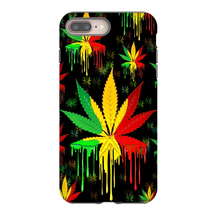 iPhone 7 plus StrongFit Marijuana Leaf Rasta Colors Dripping Paint by BluedarkArt