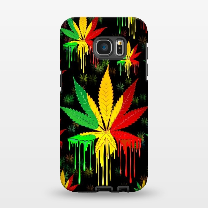 Galaxy S7 EDGE StrongFit Marijuana Leaf Rasta Colors Dripping Paint by BluedarkArt