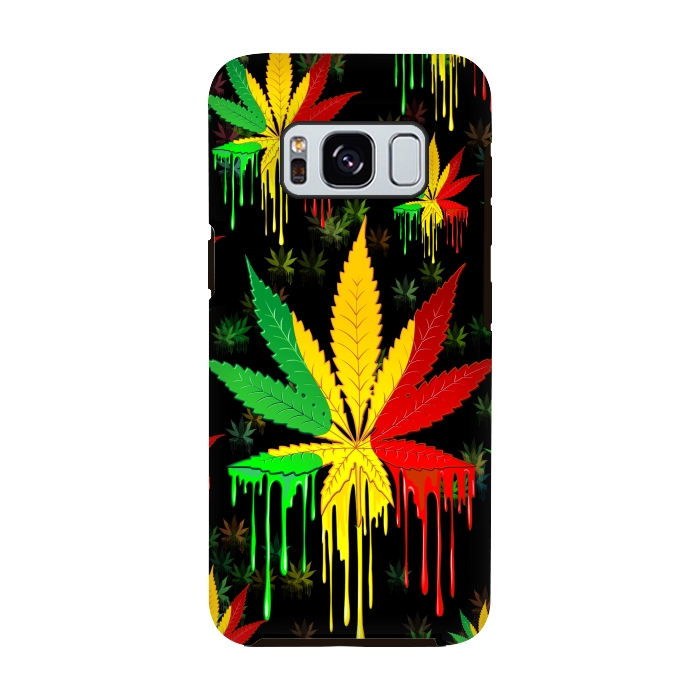 Galaxy S8 StrongFit Marijuana Leaf Rasta Colors Dripping Paint by BluedarkArt