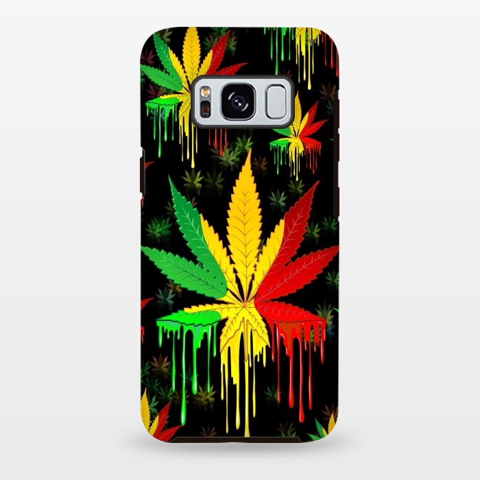 Galaxy S8 plus StrongFit Marijuana Leaf Rasta Colors Dripping Paint by BluedarkArt