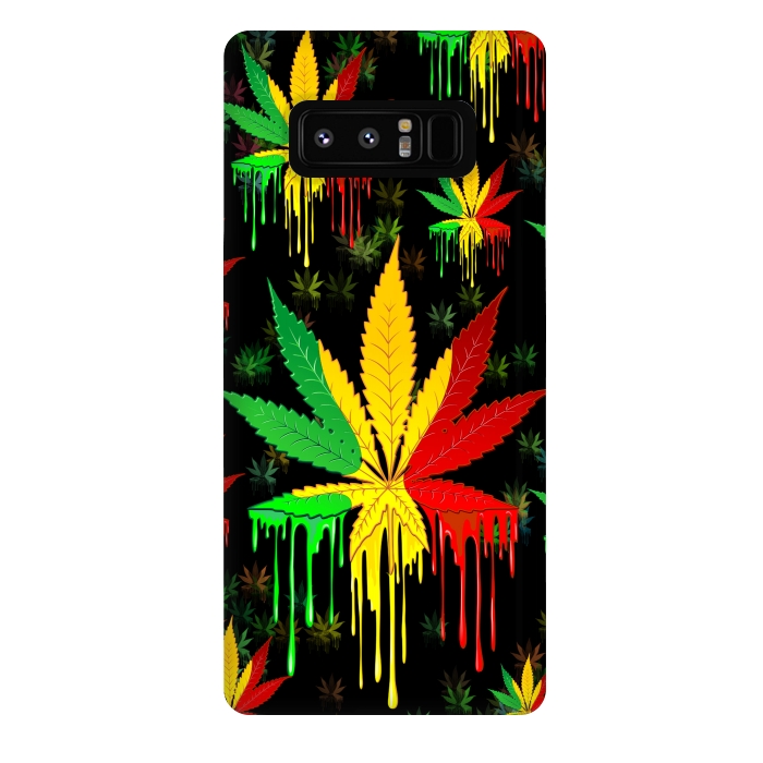 Galaxy Note 8 StrongFit Marijuana Leaf Rasta Colors Dripping Paint by BluedarkArt
