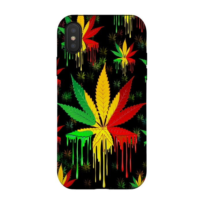 iPhone Xs / X StrongFit Marijuana Leaf Rasta Colors Dripping Paint by BluedarkArt