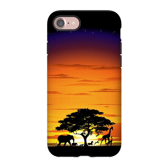 iPhone 7 StrongFit Wild Animals on African Savanna Sunset  by BluedarkArt