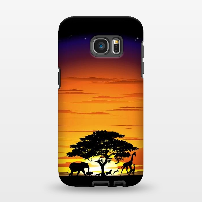 Galaxy S7 EDGE StrongFit Wild Animals on African Savanna Sunset  by BluedarkArt