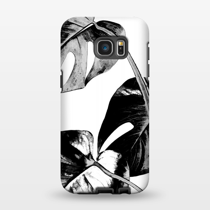 Galaxy S7 EDGE StrongFit Black Monstera Leaves by Alemi