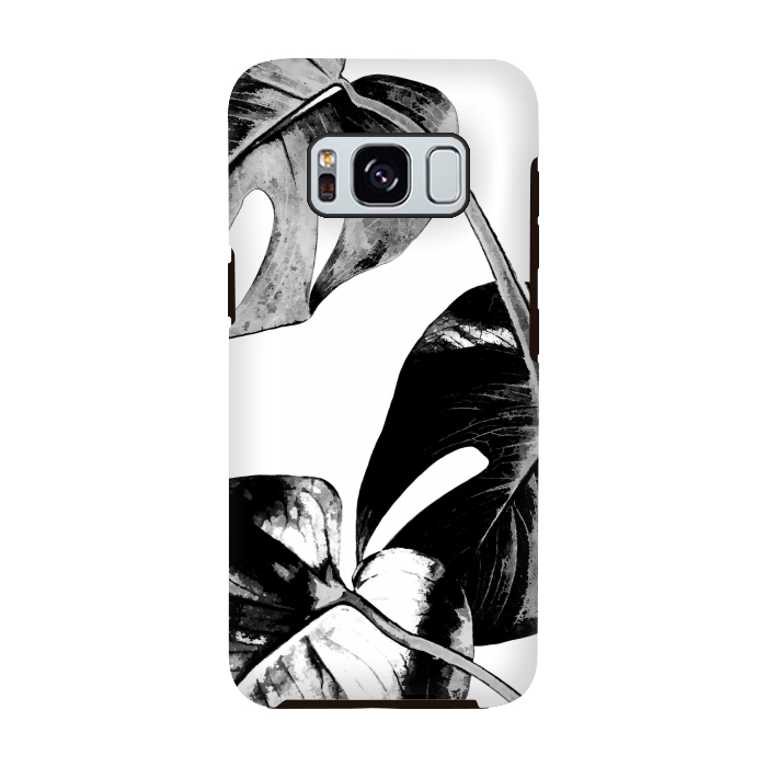 Galaxy S8 StrongFit Black Monstera Leaves by Alemi