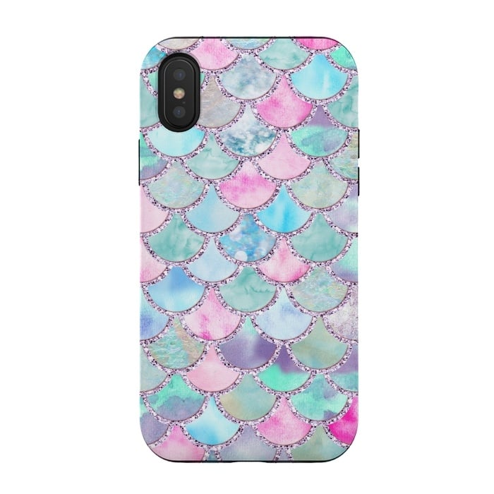 iPhone Xs / X StrongFit Multicolor Pink & Blue Watercolor Mermaid Scales by  Utart