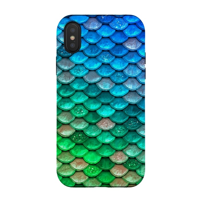 iPhone Xs / X StrongFit Green & Blue Glitter Mermaid Scales by  Utart